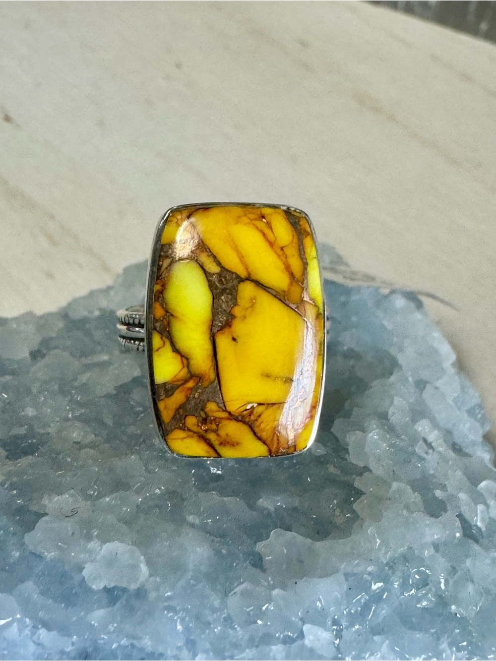 Honey Dahlia Sterling Silver Statement Ring - Women's Bold Yellow Ring - Size 6